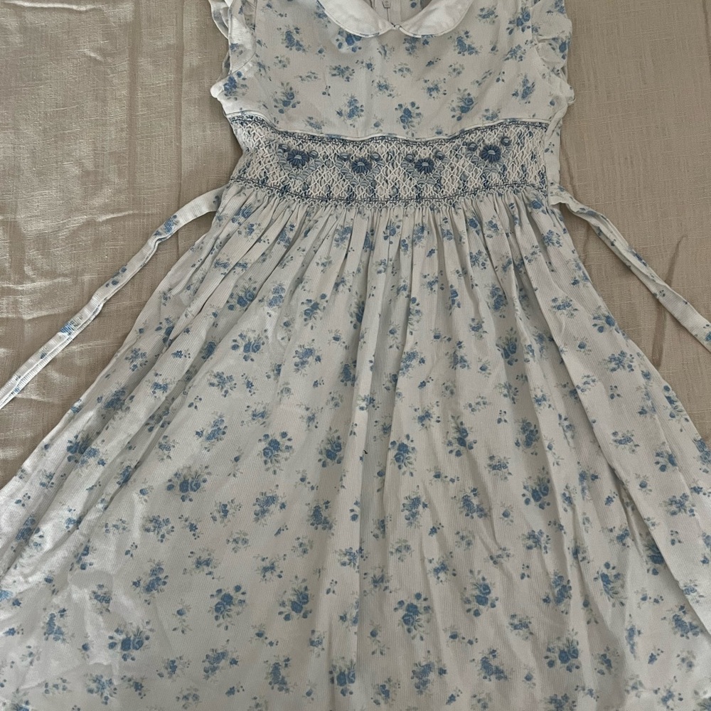 Floral Blue and White Smocked Dress